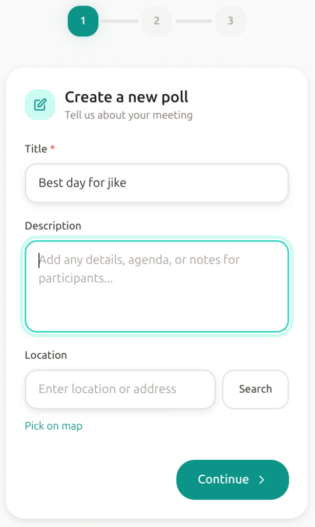Screenshot showing the poll creation screen with a text field to name your poll