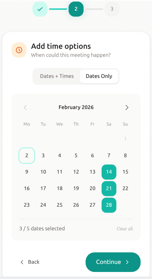 Screenshot showing the time slot picker with multiple date and time options